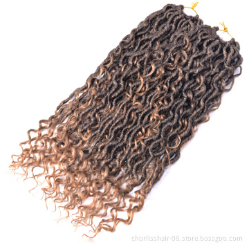 Wholesale 22''cheap Goddess Faux Locks River Wavy Crochets Braids With Curly Ends Synthetic Hair Extension Twist For Women